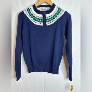 Ricki by Miss Erika Vintage Classic Navy Acrylic Hensley Sweater Size Medium